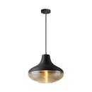 Modern industrial kitchen lamp with ribbed glass shade, wood accents, and metal ceiling fixture in Style C.