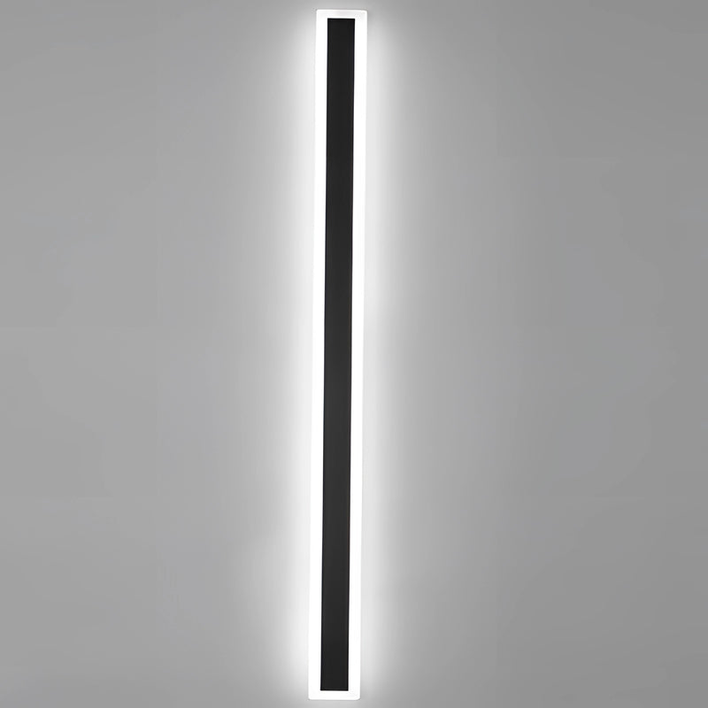 Minimalist LED Wall Sconce - Sleek Vertical Rectangular Light featuring a rectangular wooden base with a vertical metal cylinder light fixture, displaying modern design and symmetry.