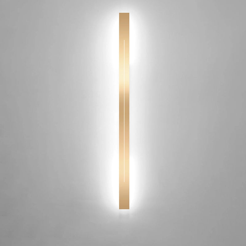 Minimalist slim gold bar pendant necklace with a modern vertical design displayed against a neutral background.