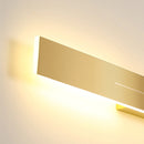 Minimalist Slim Gold Bar Pendant Necklace displayed on a light wooden background. The necklace features a sleek, rectangular vertical gold bar design.