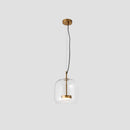 Modern glass pendant light with brass accents, 25CM clear dimmable ceiling fixture, elegant and contemporary design.