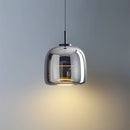 Modern glass pendant light with brass accents, 25CM, smoke grey, dimmable, elegant ceiling fixture.