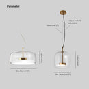 Modern glass pendant light with brass accents, elegant ceiling fixture featuring sleek design and contemporary style.