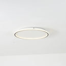 Modern minimalist circular LED ceiling light flush mount with metal trim, energy-efficient design.