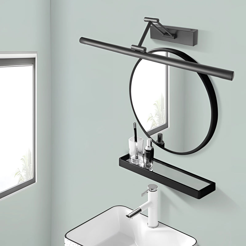 Sleek black dimmable LED picture light, cordless and adjustable, wall-mounted above a framed artwork.