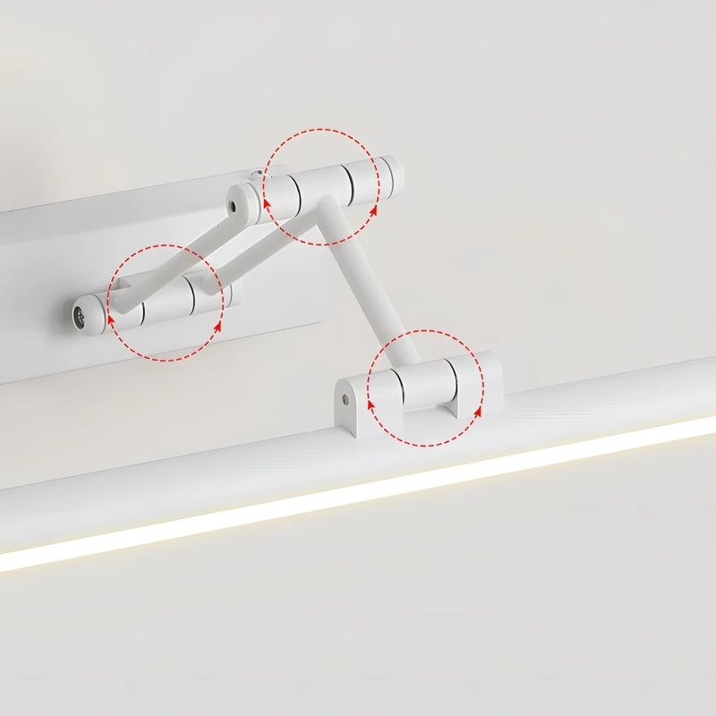 Sleek black dimmable LED picture light, cordless and adjustable, wall-mounted above framed artwork.