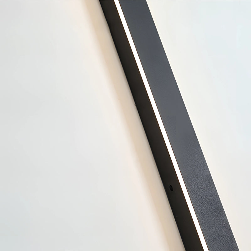 Slim Vertical LED Wall Sconce mounted on a modern exterior wall with a sleek, minimalist design featuring a rectangular shape and electric blue light.
