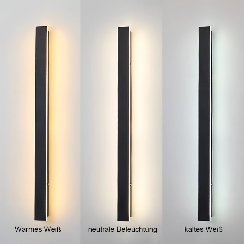 Slim vertical LED wall sconce with minimalist design, waterproof light fixture in a rectangular shape.
