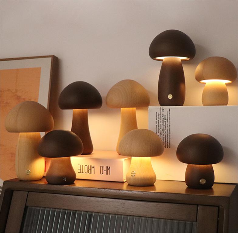 Wood Effect Mushroom Cordless Table Lamp - Long-Lasting and Portable